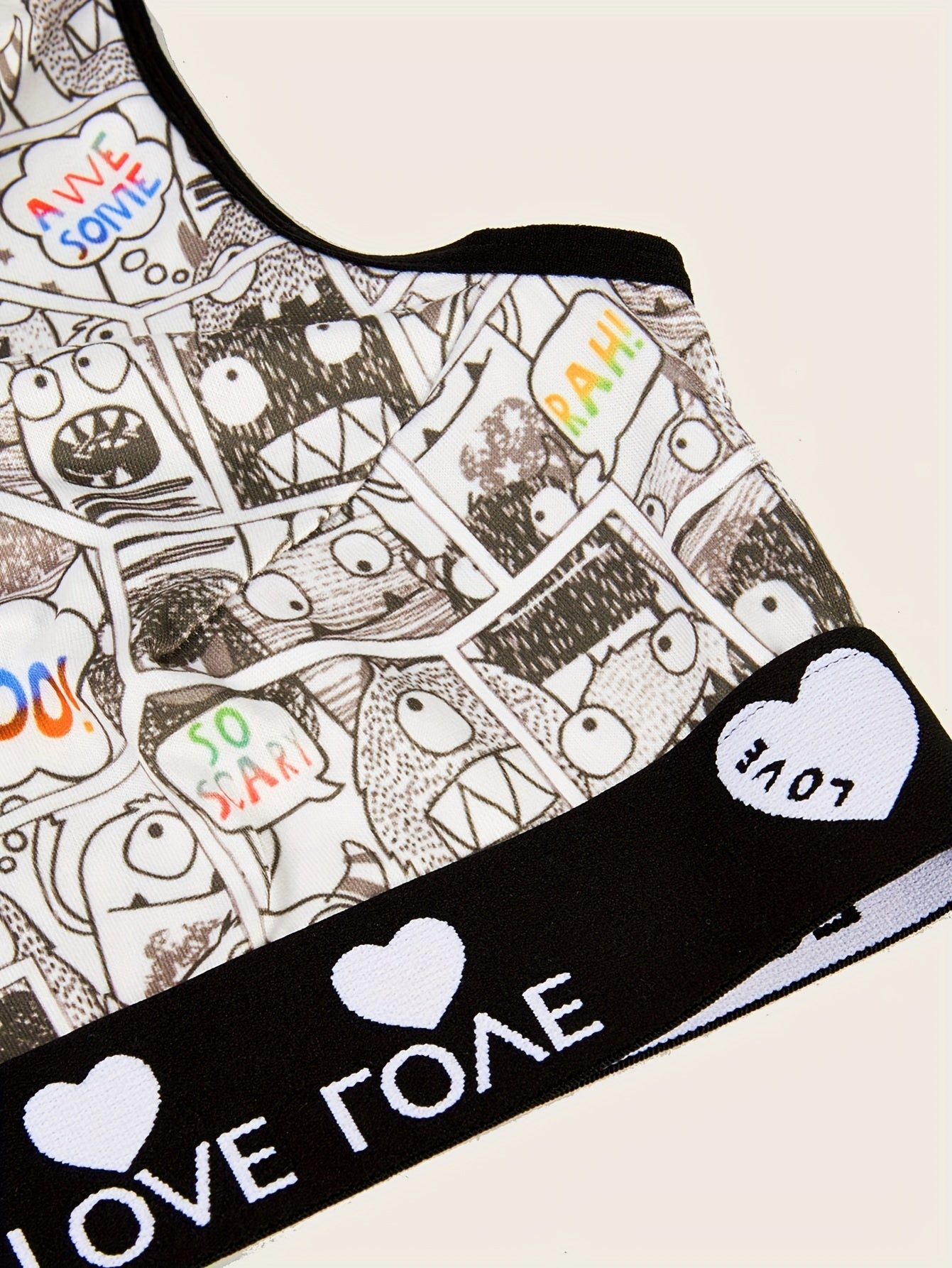 Cartoon Print Bra & Panties Set Full Coverage Sports Bra & Elastic Panties