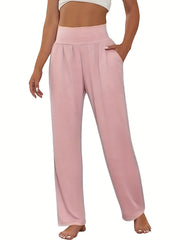 3 Pack Plus Size Sports Pants High Rise Wide Leg Trousers With Pockets
