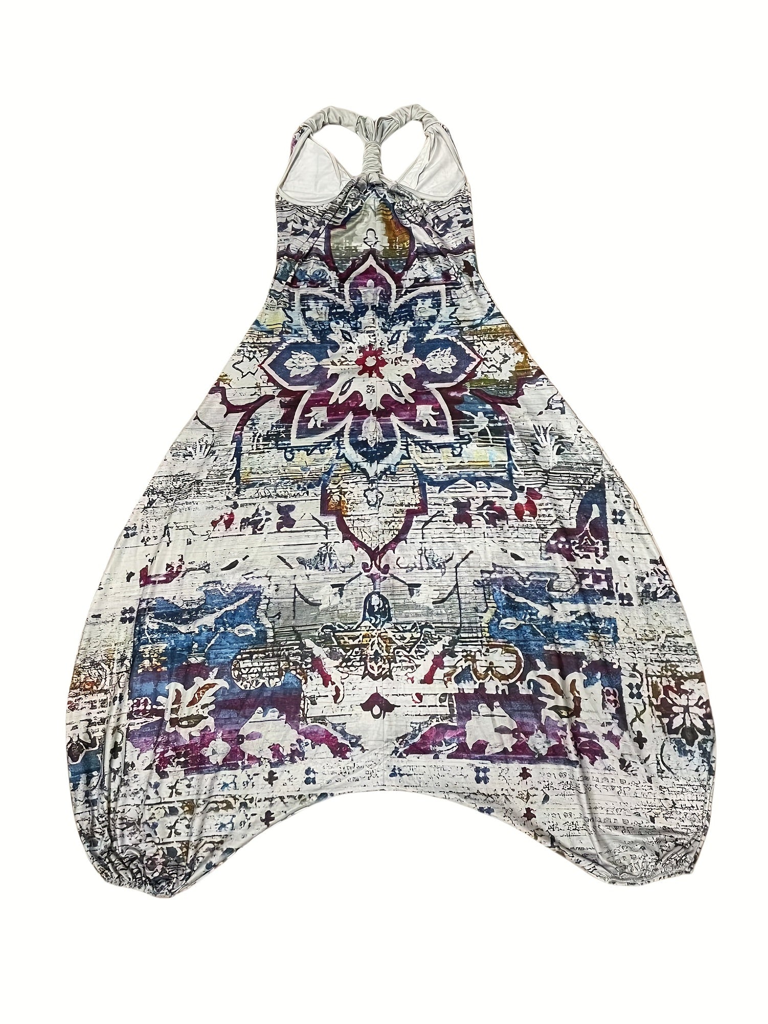 Floral Print V Neck Harem Jumpsuit Sleeveless