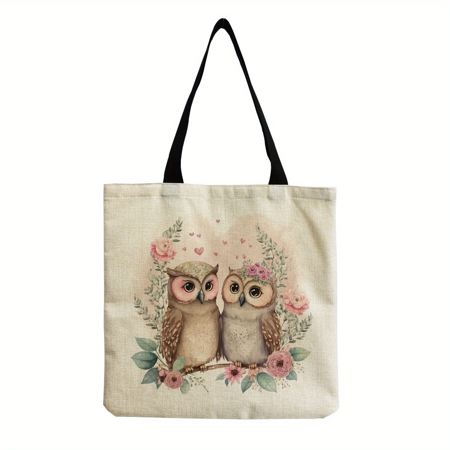 Cartoon Owl Print Canvas Bag Lightweight Versatile Shoulder Bag