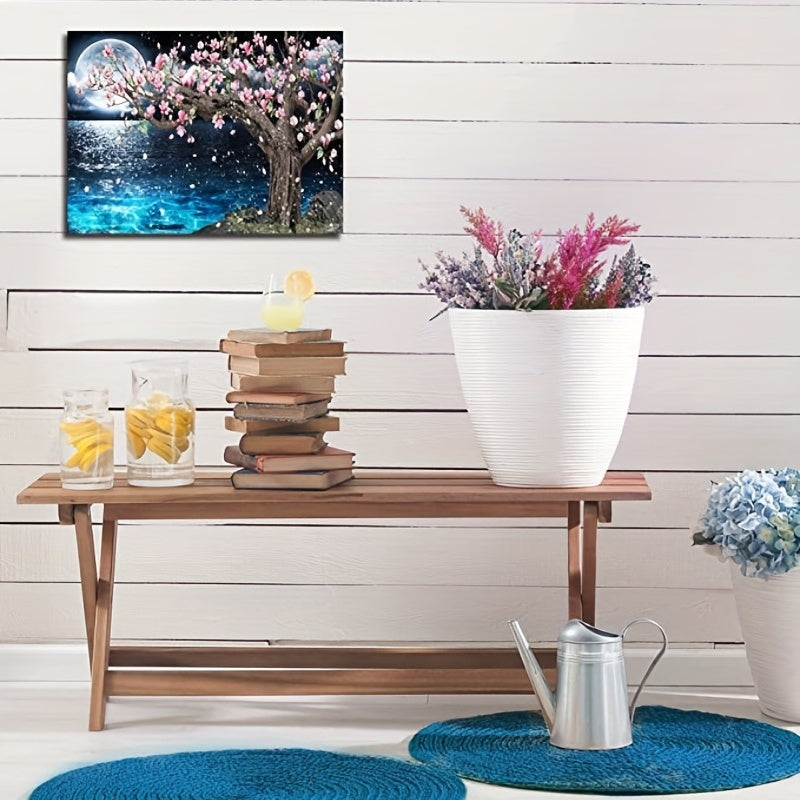 Pink Magnolia Tree Wall Art Moon Canvas 8-96cm