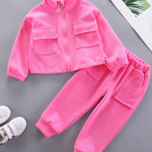 Girls' Casual Solid Cotton Sports Suit