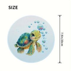 Sea Turtle Bubbles Mouse Pad Non Slip Rubber Base Round Mouse Mat L