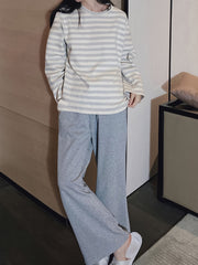 Stripe Print Pajama Set Long Sleeve Top & Lounge Pants Women's Sleepwear