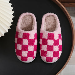 Plaid Memory Foam Slippers Plush Lined Comfortable Indoor Home Shoes