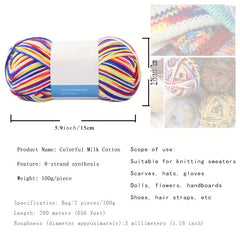 2pcs DIY Weaving Colorful Dyeing Flower Wool Yarn Crochet Hook Wool Ball