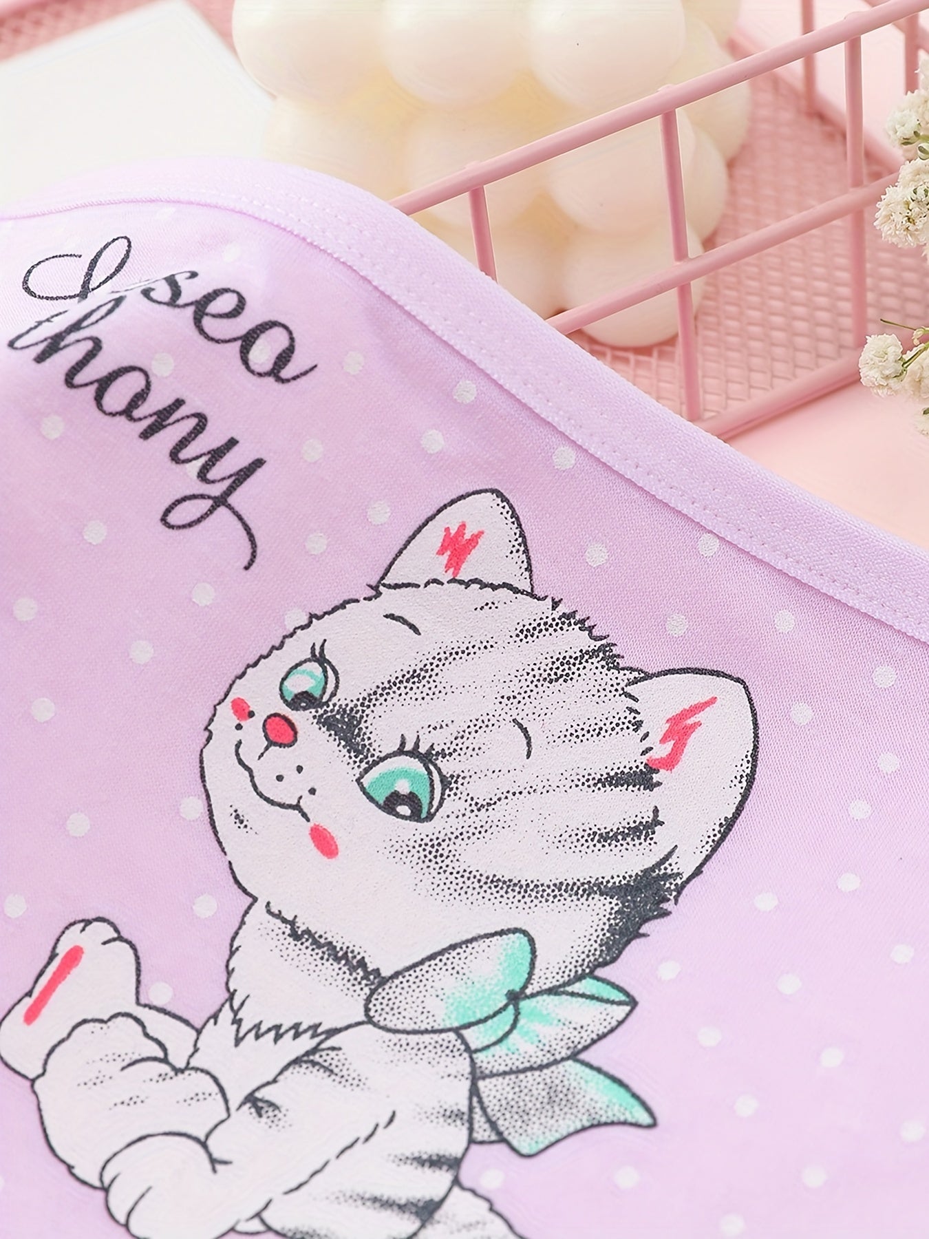 10pcs Toddler Girls Cat & Polka Dot Shortie Brief Underwear