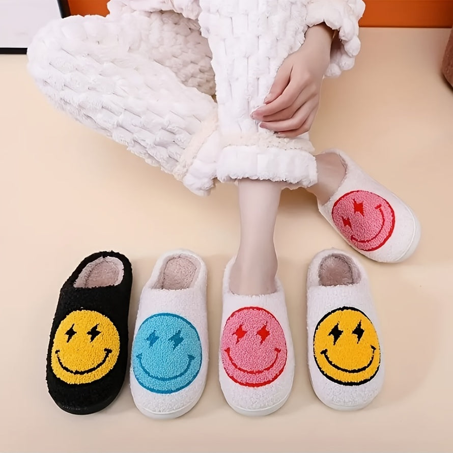 Women's Lightning Smile Face Slippers Warm Closed Toe Plush Home Shoes