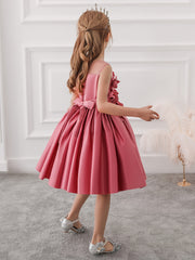 Girls Mesh Princess Dress with Flower Decoration