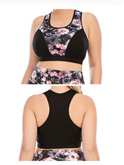 Floral Print Round Neck Yoga Bra Plus Size Comfortable Stretch Fitness Bra