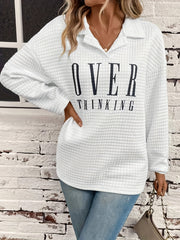 Letter Print Lapel Neck Sweatshirt Casual Long Sleeve Loose