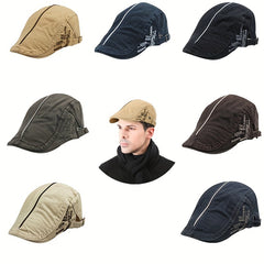 Unisex Cotton Blend Adjustable Ear Protection Newsboy Cap With Letter Embroidery