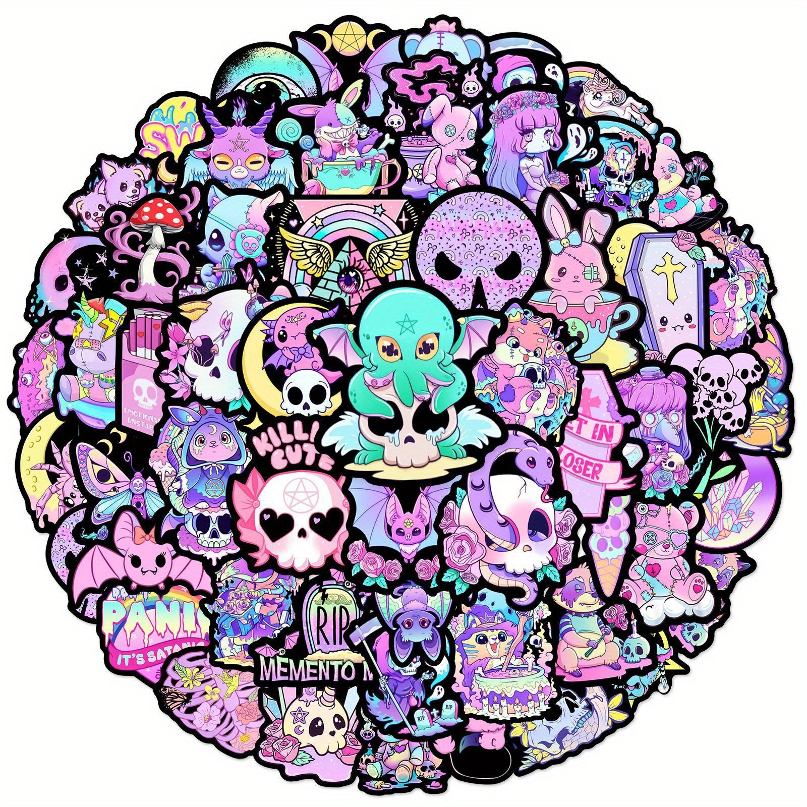 50pcs Pink Gothic Waterproof Stickers for Skateboards Helmets Backpacks
