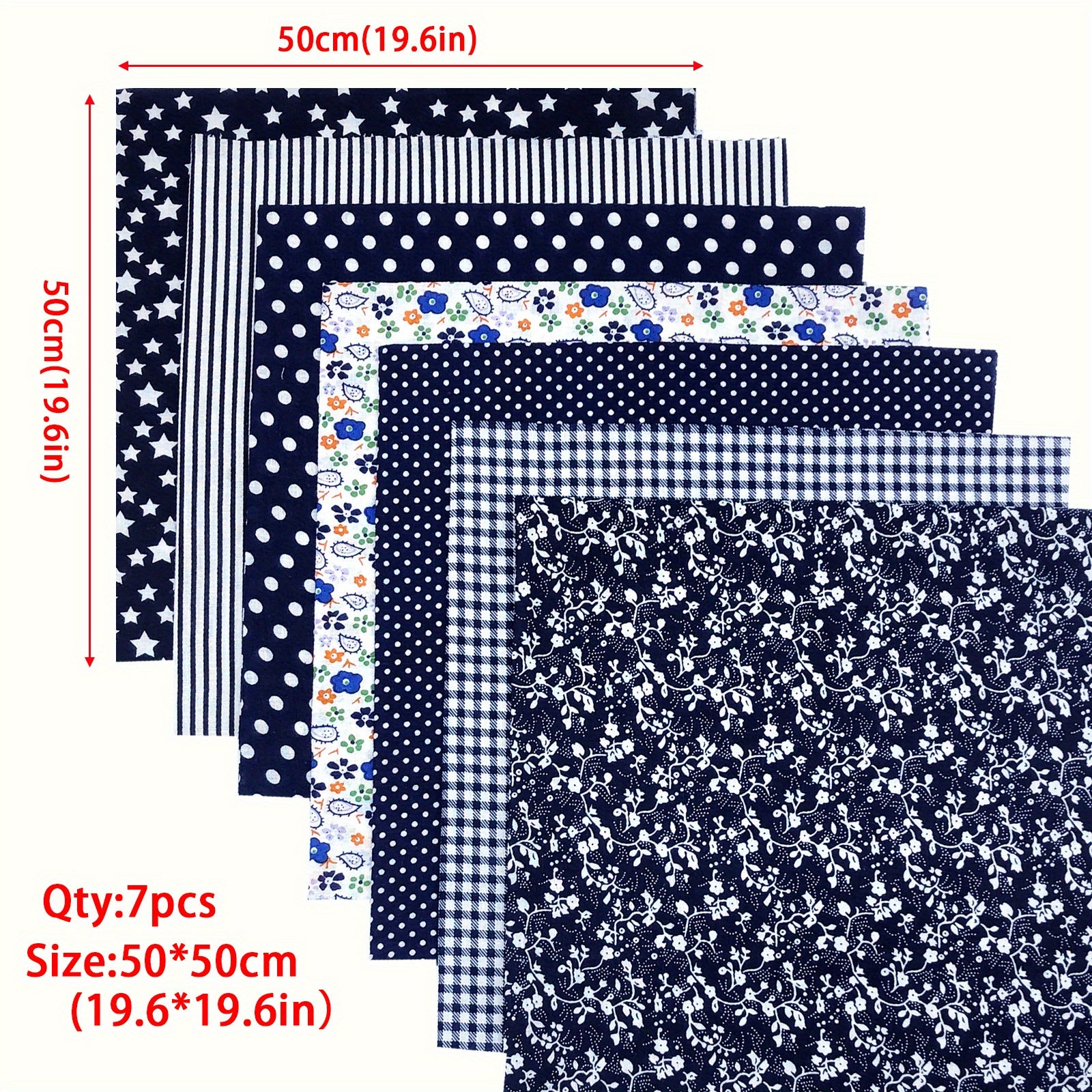 7pcs 49 78 X 49 Navy Cotton Fabric Quilting Patchwork Fabric Square