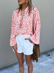 Casual Blouse Women's Plus Dalmatian Print Lantern Sleeve