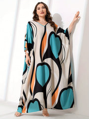 Contrast Colorblock Batwing Sleeve V Neck Maxi Dress