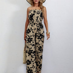 Floral Print Wide Leg Tube Jumpsuit for Women