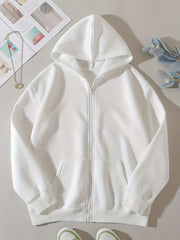 Solid Zip Up Hoodie Casual Long Sleeve Hoodies Sweatshirt With Pockets