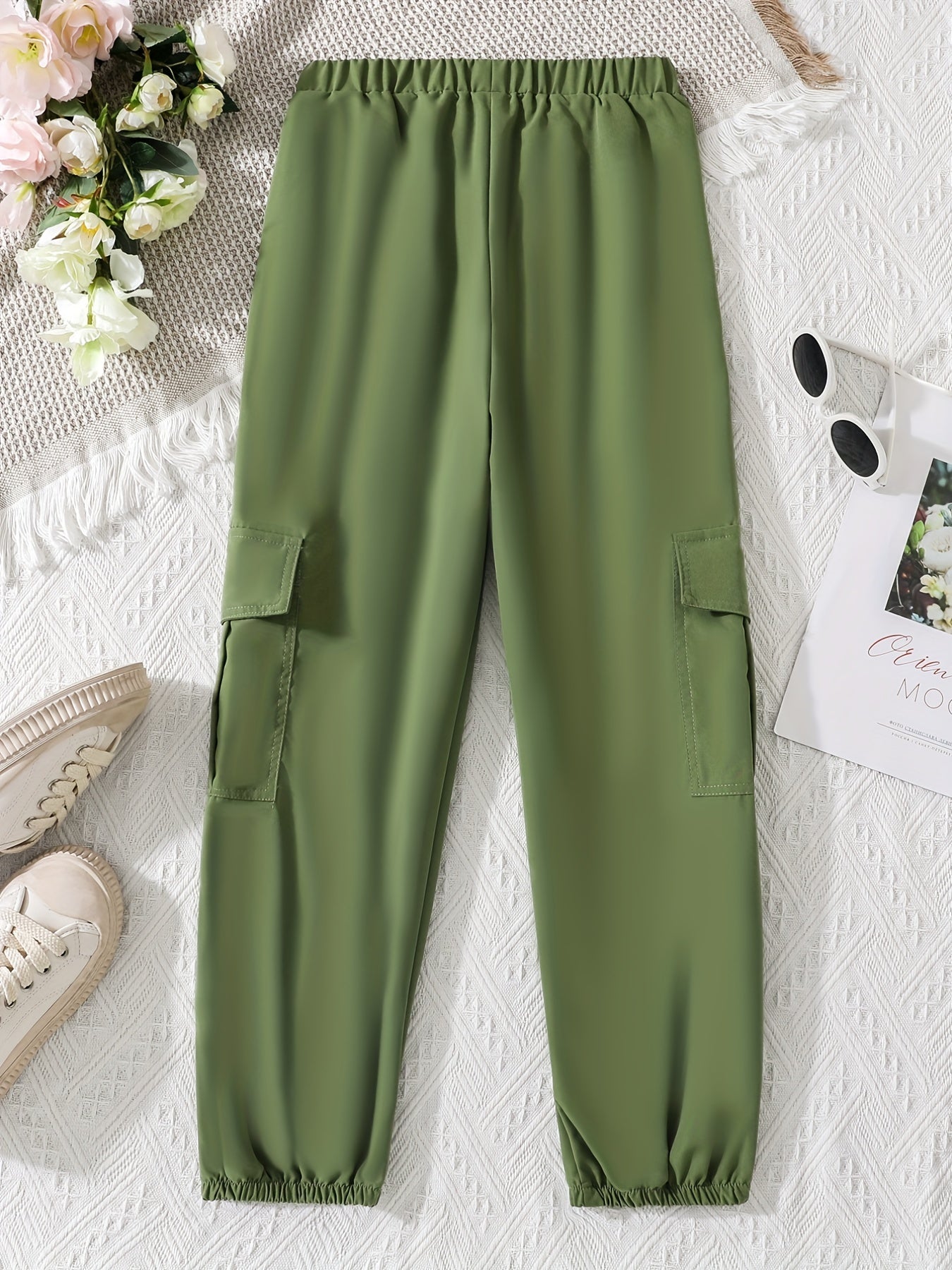 Girl's Drawstring Waist Cargo Jogging Pants