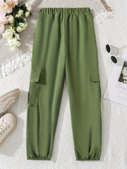 Girl's Drawstring Waist Cargo Jogging Pants