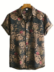 Men's Retro Ethnic Print Camp Collar Bowling Shirt