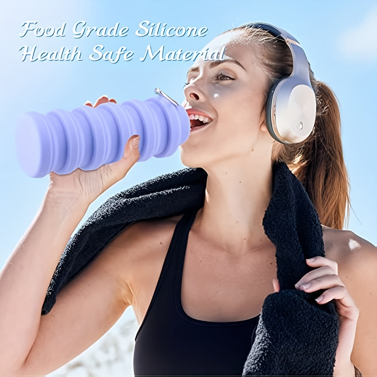 Foldable Reusable Silicone Water Bottle 16oz Leakproof Cup with Lid for Camping