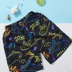 Boys Letter & Skateboard Print Shorts Soft Comfortable for Sum