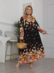 Floral Print Long Sleeve Plus Size Maxi Dress