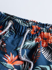 Leaf & Flower Pattern Swim Trunks Quick Dry Beach Shorts Men's Swimwear