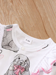 Baby Girls Rabbit Graphic Print Long Sleeve Romper Cotton Clothes Easter
