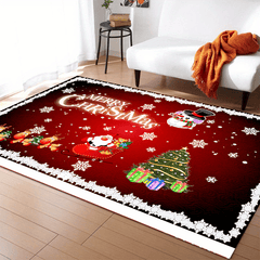 Christmas Area Rug Elk Santa Claus Pattern Non-slip Carpet Rustic Home Decor