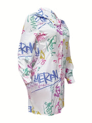 Graffiti Print Button Up Blouse