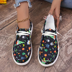 Halloween Pumpkin Skeleton Pattern Slip On Loafers