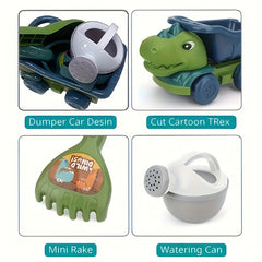7pcs Dinosaur Beach Toy Set Dump Truck Watering Can Shovel Rake Sand Molds