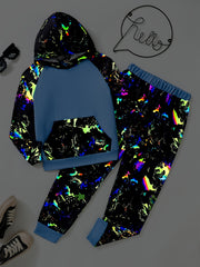 Graffiti Graphic Boys Hooded Sweatshirt & Sweatpants Set