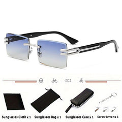 Retro Rimless Sunglasses UV400 Rectangle Cutting Sun Glasses