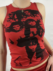 Y2K Portrait Print Tank Top Sleeveless Summer Slim Tank Top