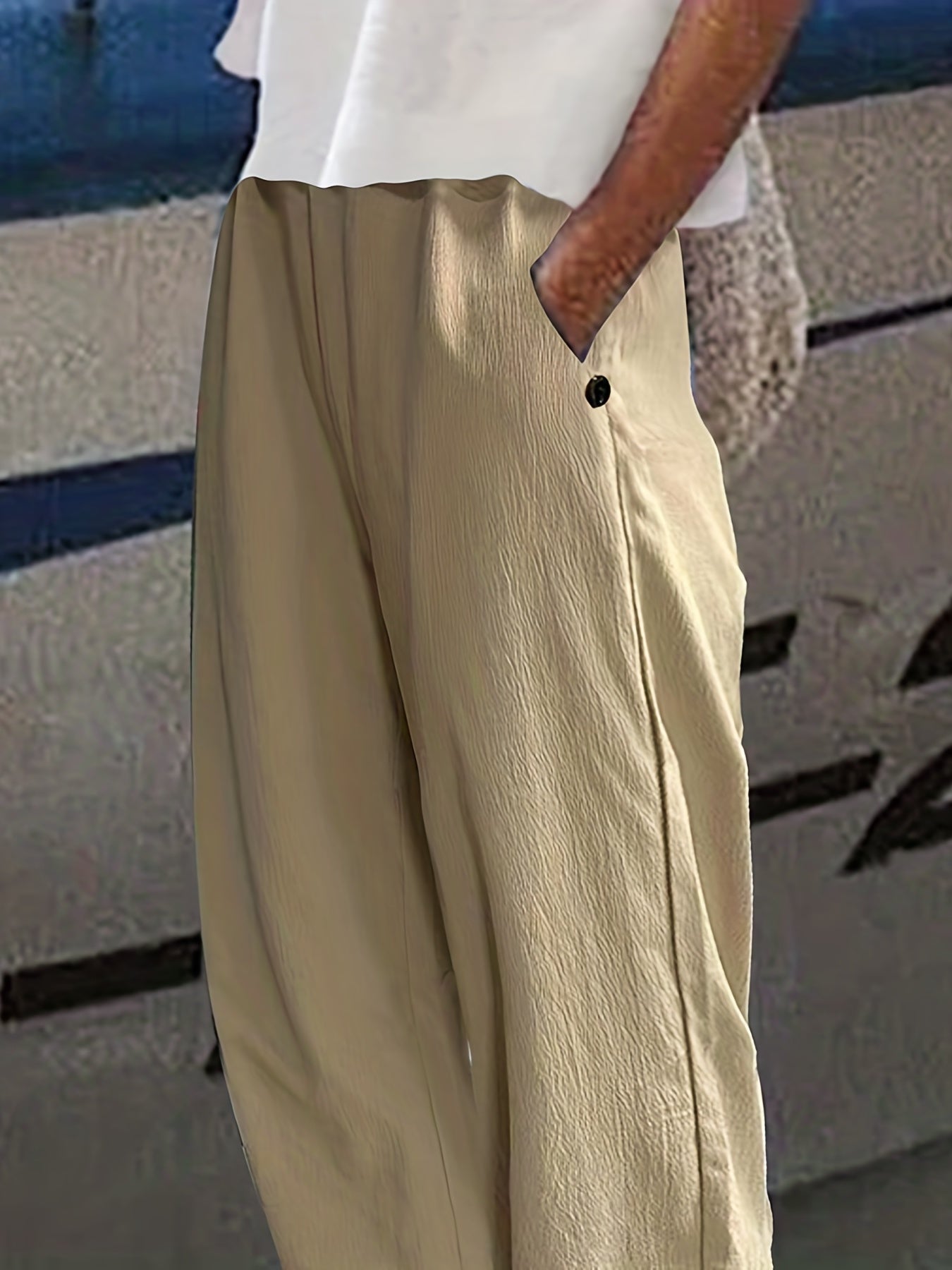 Elastic Waist Solid Casual Pants Loose Sports Pants With Pocket