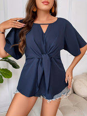 Women's Cut Out Twist V Neck Blouse