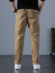 Men's Solid Casual Trousers with Zipper Pockets