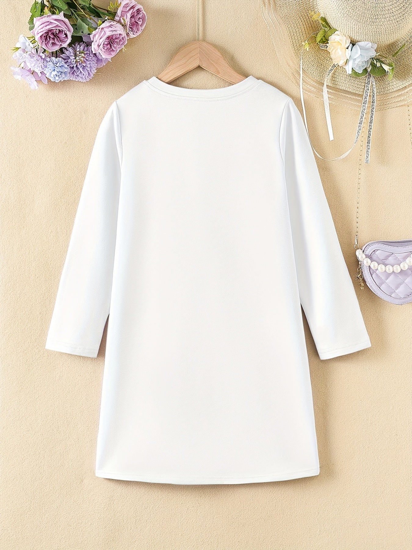 Girls' Donkey Head Print Long Sleeve Casual Dress