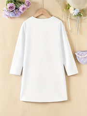 Girls' Donkey Head Print Long Sleeve Casual Dress
