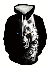 3D Digital Cat Print Hoodies For Men Graphic Sweatshirt With Kangaroo Pocket