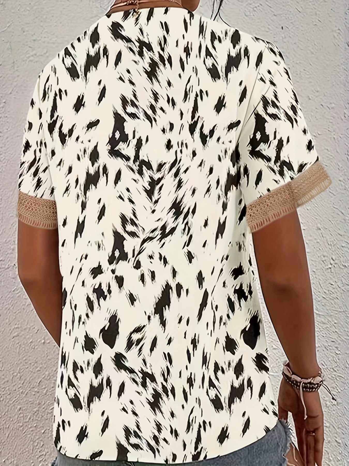 Casual Leopard Print Blouse V Neck Top
