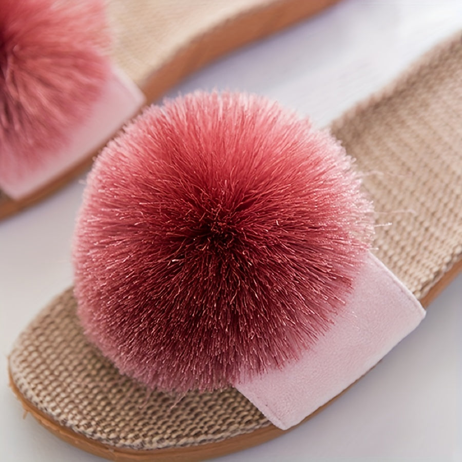 Furry Decor Slippers Open Toe Non Slip Sandals Lightweight Indoor Shoes