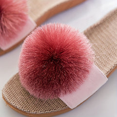 Furry Decor Slippers Open Toe Non Slip Sandals Lightweight Indoor Shoes