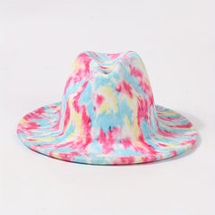 Pink Tie Dye Fedora Cap Stylish Wide Brim Jazz Hat Lightweight Felt Hat