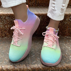 Women's Rainbow Sock Sneakers Knit Lace Up Low Top Running Shoes Lightweight