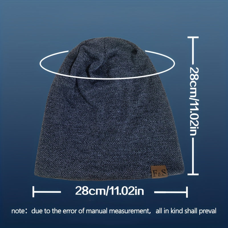 Label Patch Slouchy Beanie Lightweight Skull Cap Elastic Knit Hat