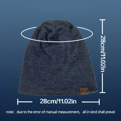 Label Patch Slouchy Beanie Lightweight Skull Cap Elastic Knit Hat